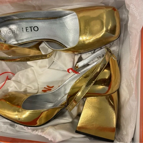 Nodaleto Bulla Pia Gold Speccio Block Heel Shoes 90mm heel - Picture 2 of 4